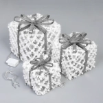 Фигура светодиодная «Подарок от Санты» (набор 3 шт: 12см, 15см, 19см), 220V, Серебро (свечение - Теплый белый)