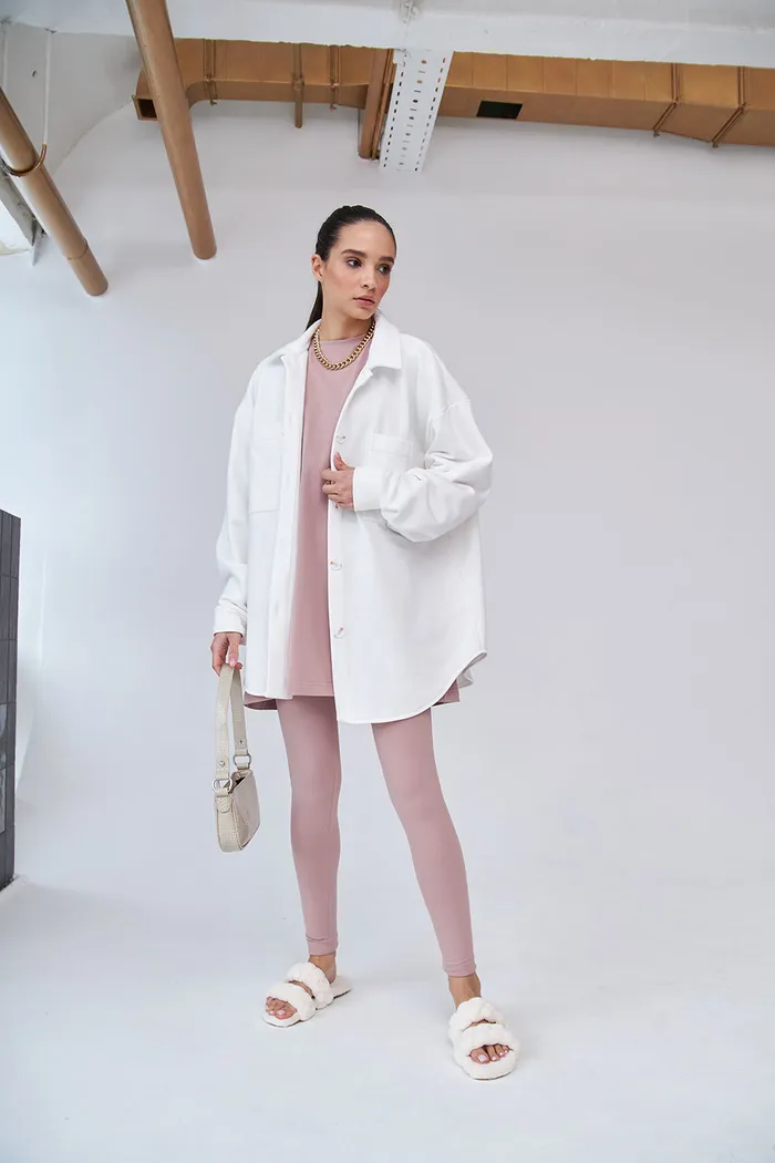 Рубашка оверсайз из футера без начеса кремового цвета