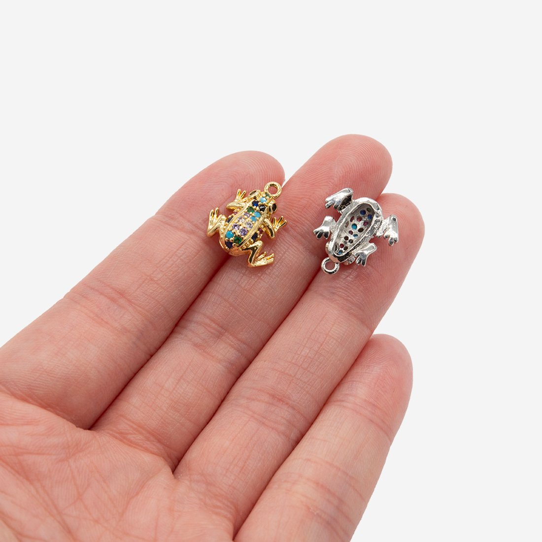 Подвеска "Царевна-лягушка", 14,5*13мм, фианиты, родирование