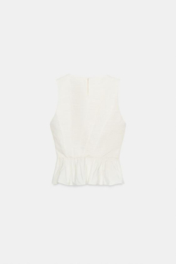 ZARA ТОП СО СБОРКАМИ И ВОЛАНАМИ, ЭКРЮ