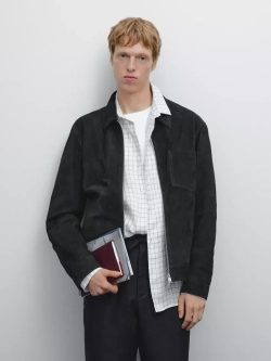 Massimo Dutti Замшевая кожаная куртка, темно-синий