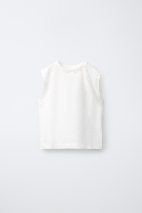 ZARA ОДНОТОННАЯ ФУТБОЛКА БЕЗ РУКАВОВ, БЕЛЫЙ