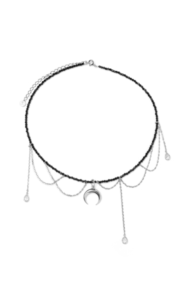 Серебряное колье-чокер из натуральной шпинели с лунницей