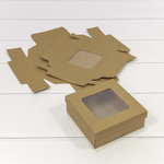 Коробка Для конфет сборная 13х13х5 см с окошком (Коричневый, Крафт)