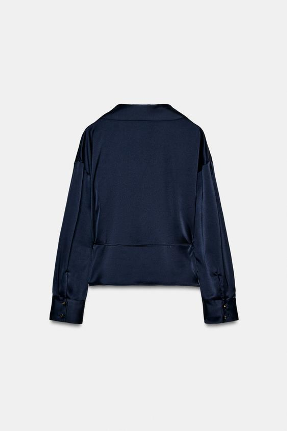 ZARA АТЛАСНАЯ БЛУЗКА С ТОНКИМ ПОЯСОМ, МОРСКОЙ СИНИЙ