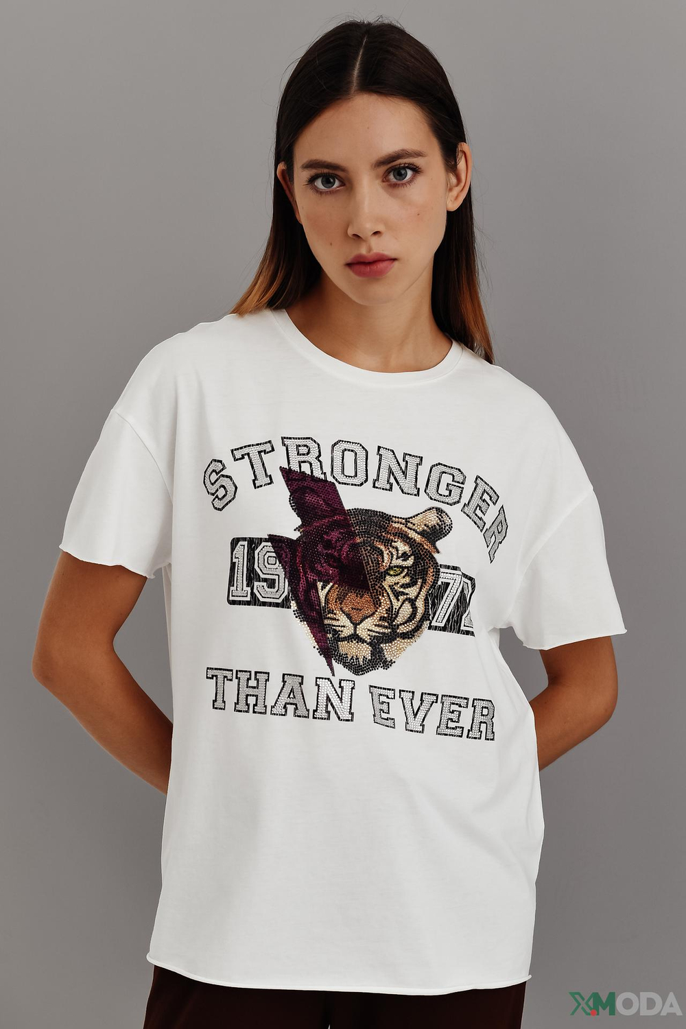 Футболка Marc Aurel 7367 белый тигр стразы