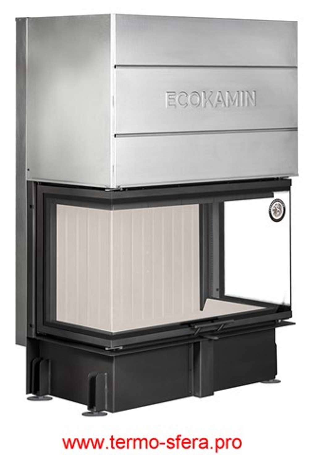 Каминная топка Экокамин ДЕЛЬТА 1000 PV три стекла принтинг подовое горение, вертикальная ламель