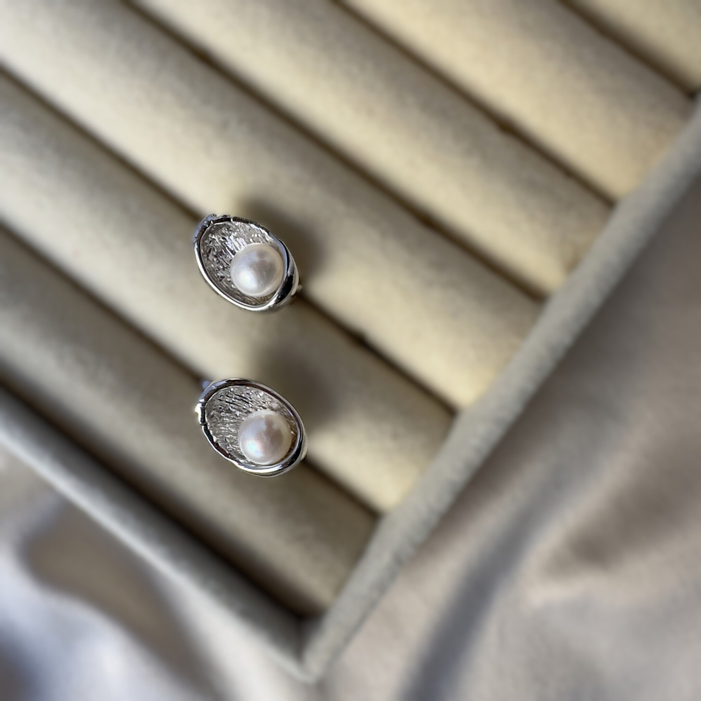 Серьги бижутерия "Жемчужная раковина" с натуральным жемчугом