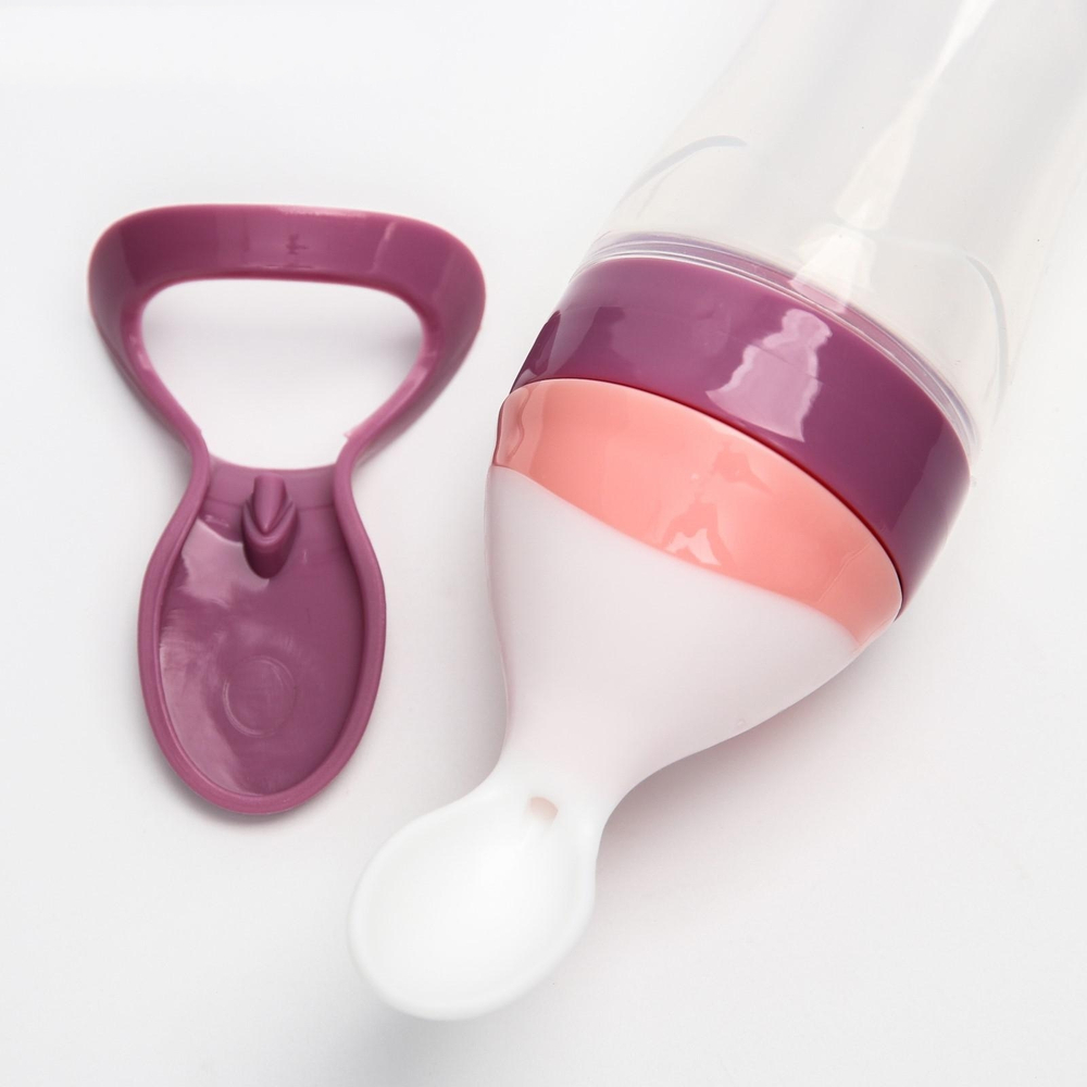 4780647 Бутылочка для кормления, силиконовая, с ложкой, 90 мл, цвет фиолетовый