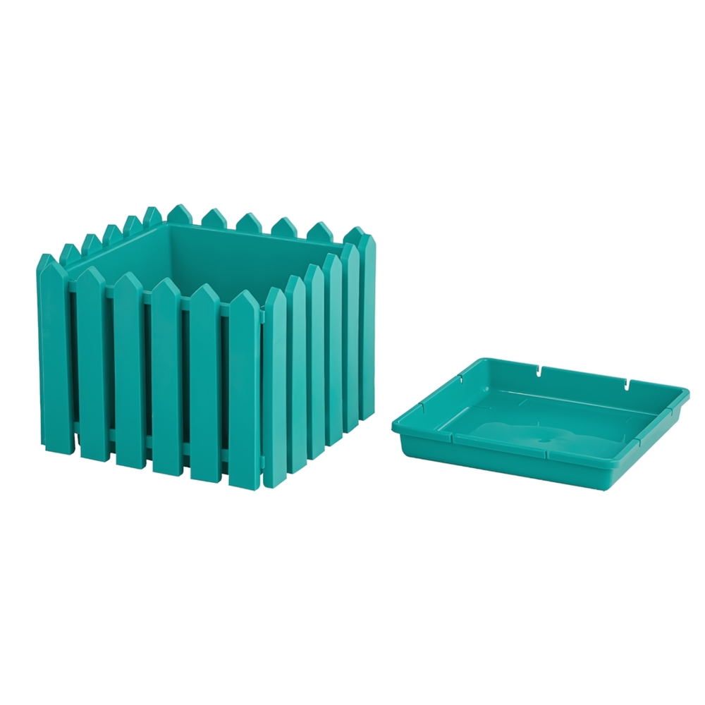 Кашпо квадратное среднее "Лардо" с поддоном 28,3*28,3*21,8 цвет бирюзовый