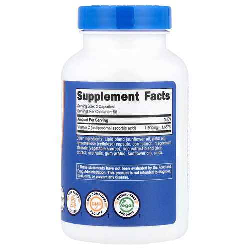 Nutricost, липосомальный витамин C, 120 капсул (750 мг в 1 капсуле)