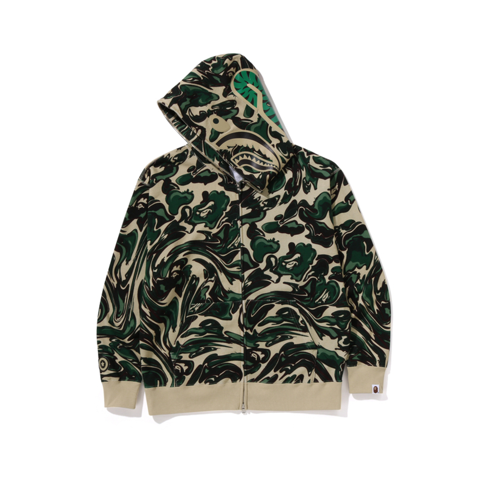 A Bathing Ape Marbling Camo Shark Relaxed Fit Full Zip Худи зеленый