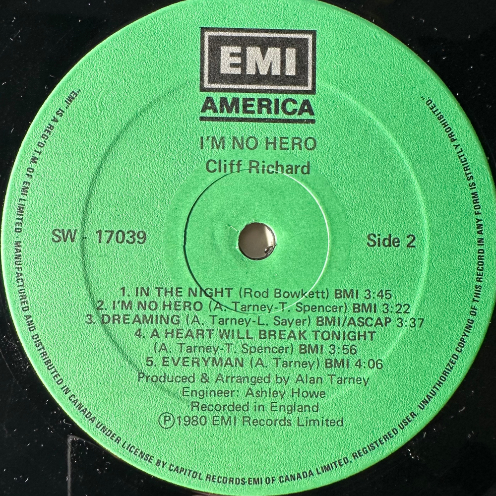 Cliff Richard ‎– I'm No Hero (Канада 1980г.)