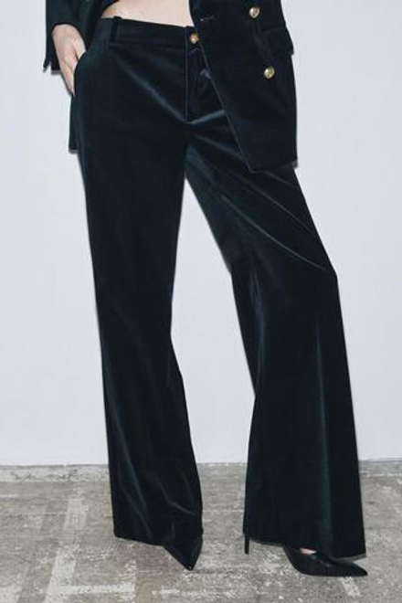 ZARA РАСКЛЕШЕННЫЕ БАРХАТНЫЕ БРЮКИ ZW LIMITED EDITION, СИНИЙ