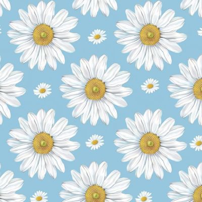 Милые ромашки на голубом фоне