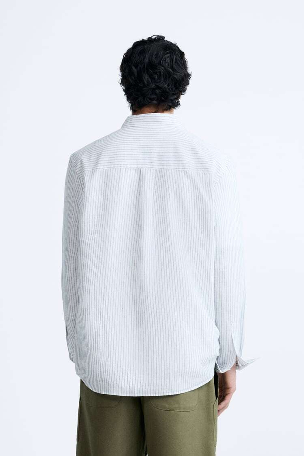 ZARA РУБАШКА ИЗ СМЕСОВОГО ЛЬНА, БЕЛЫЙ/НЕБЕСНО-ГОЛУБОЙ