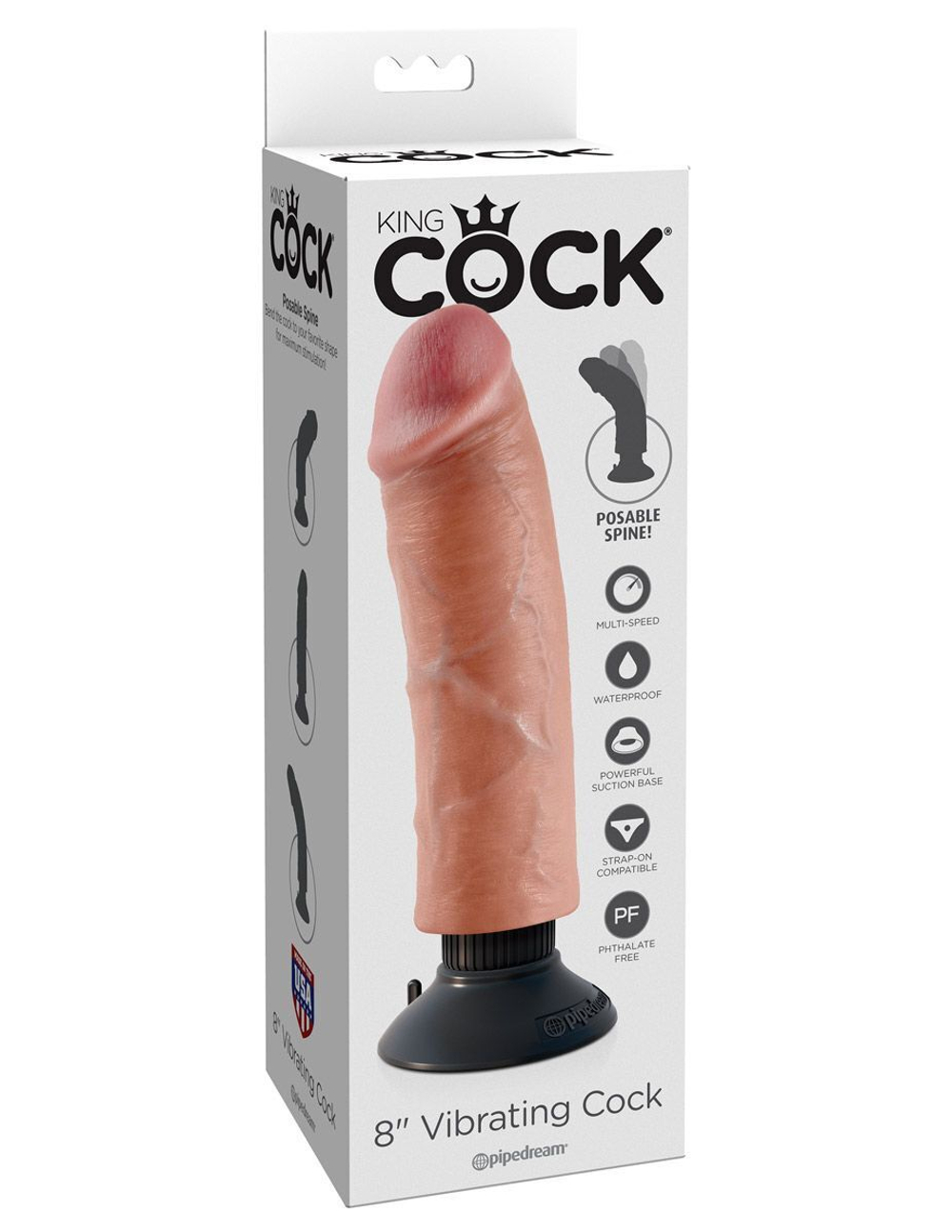 Вибромассажер на присоске 8 Vibrating Cock - 21,6 см. (Цвет: телесный)