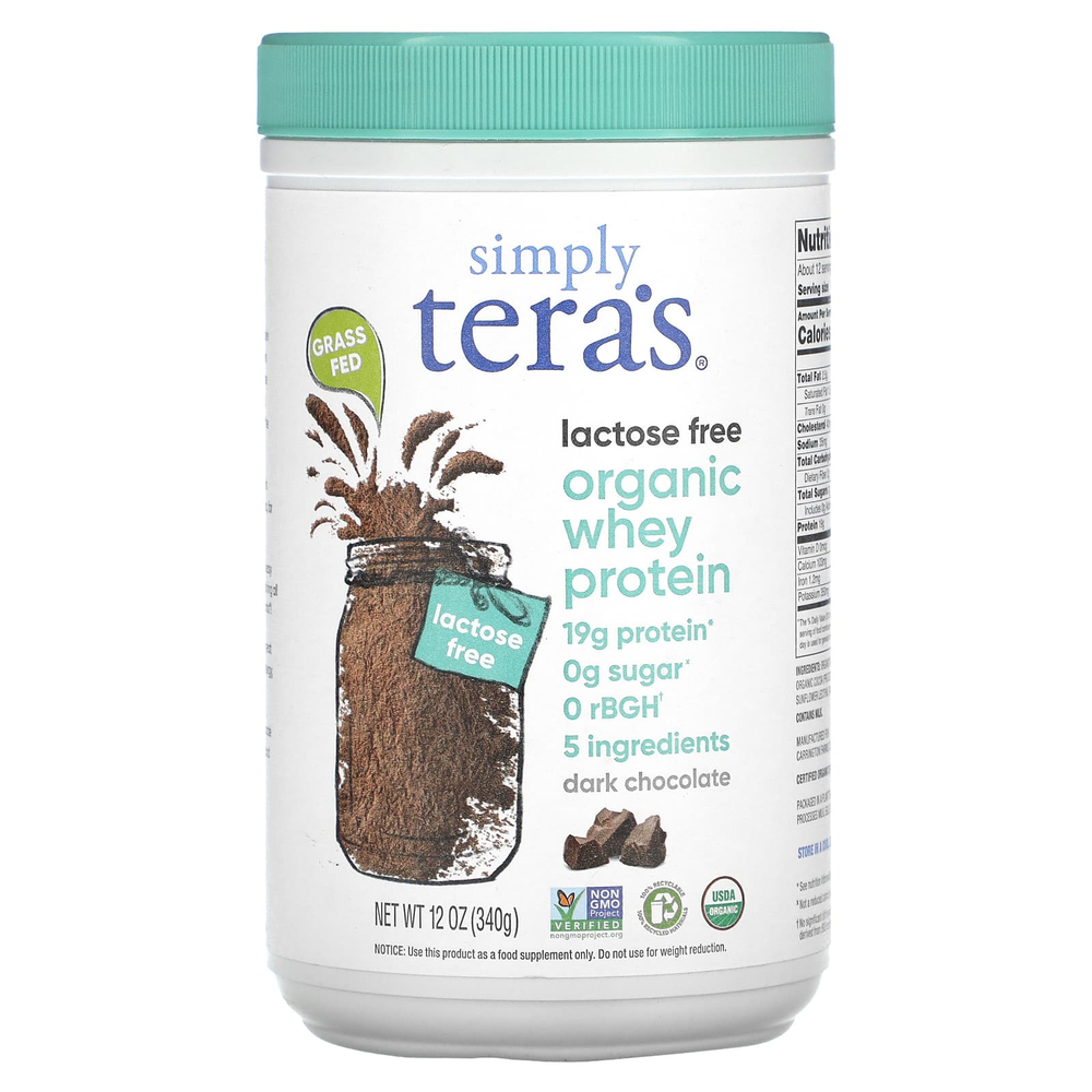 Simply Tera's, органический сывороточный протеин, без лактозы, темный шоколад, 340 г (12 унций)
