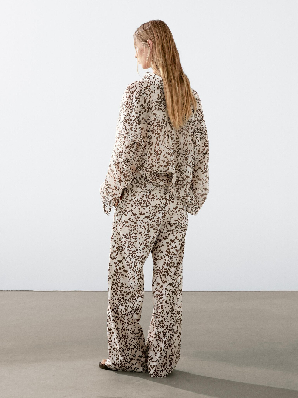 Massimo Dutti Брюки прямого кроя из 100% льна, белый/коричневый