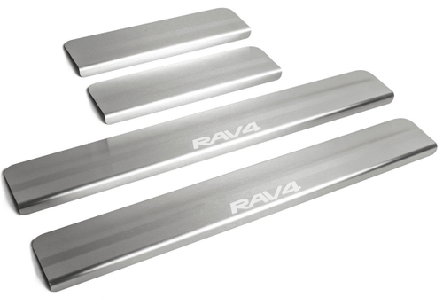 Накладки на пороги Rival для Toyota RAV 4 CA40 2012-2019, нерж. сталь, с надписью, 4 шт., NP.5703.3