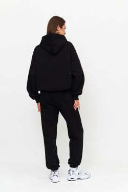 Утепленное худи свободного кроя черного цвета