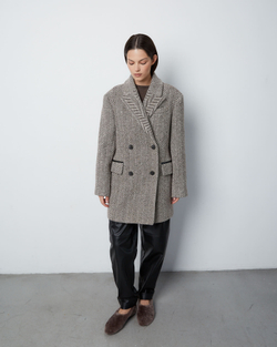 Пальто на поясе из шерсти Стелла Маккартни елочка молочный/темно-коричневый