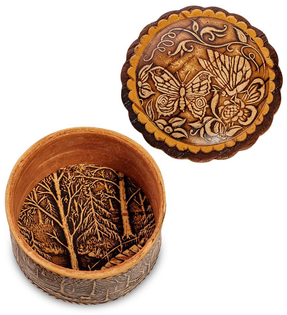 Народные промыслы BST-119 Шкатулка «Бабочки» мал. (береста)