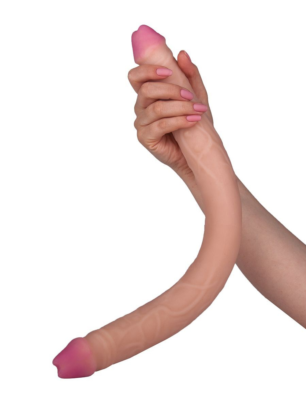 Двусторонний фаллоимитатор из неоскин - 49,5 см. (Цвет: телесный)