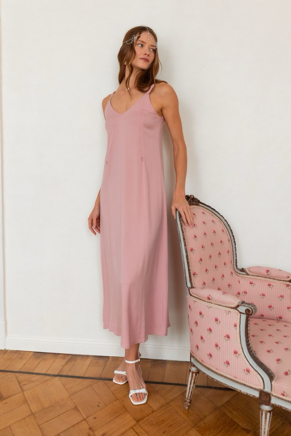 Платье-комбинация с разрезом для беременных и кормящих, Розовый