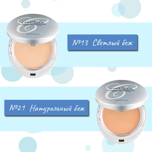 Осветляющая пудра со сменным блоком Enough Collagen Whitening Moisture Two Way Cake SPF30 PA+++ (№13 - Светлый беж), 13г+13г