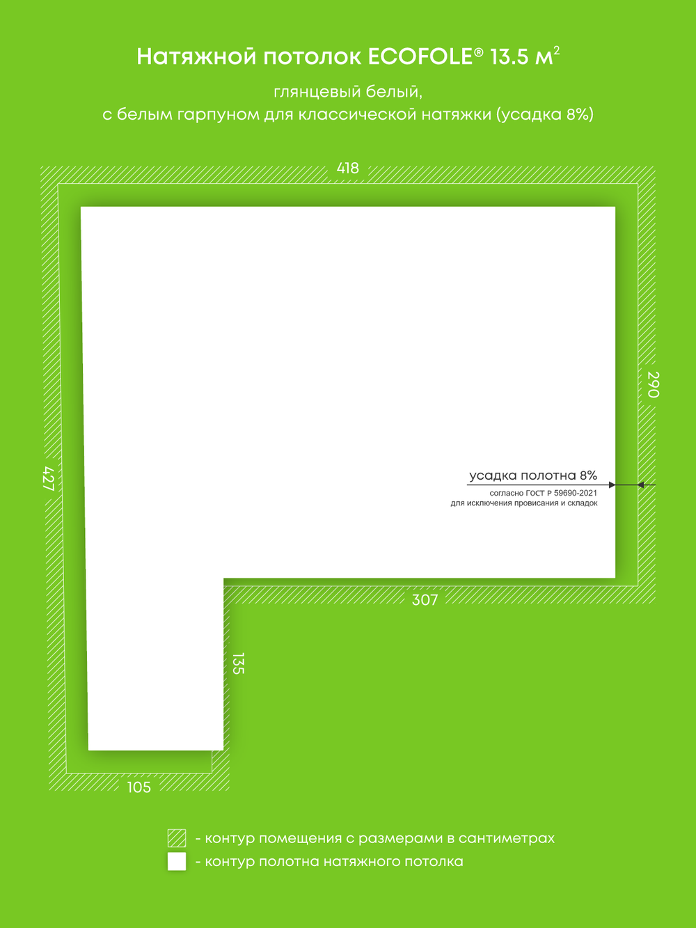 Глянцевый натяжной потолок 13.5 м2