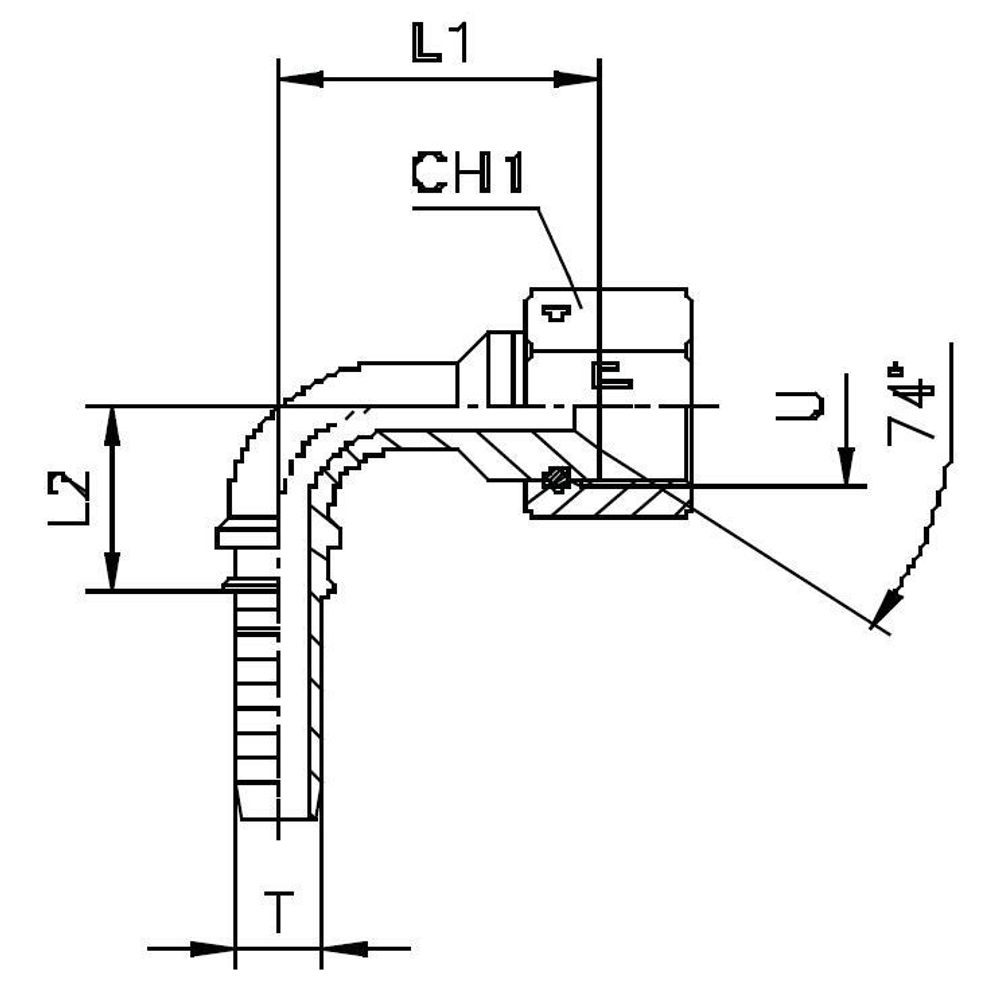 Фитинг DN 20 JIC (Г) 1.5/16 (90) (штифтованная гайка)