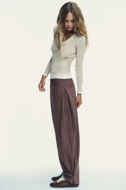 ZARA ФУТБОЛКА С КРУГЛЫМ ВЫРЕЗОМ, БЕЖЕВЫЙ МЕЛАНЖ