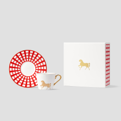 Чайная пара Farforite «Золотой конь» 250 мл в подарочной коробке