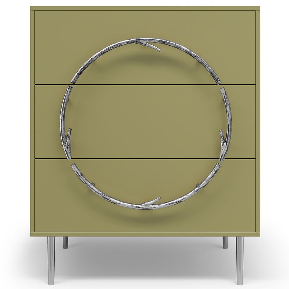 Комод Арт Колор matte Стайл Сильвер с 3 ящиками Зеленая олива матовая