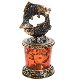 Народные промыслы AM-2771 Фигурка «Знак зодиака-Рыбы» (латунь, янтарь)