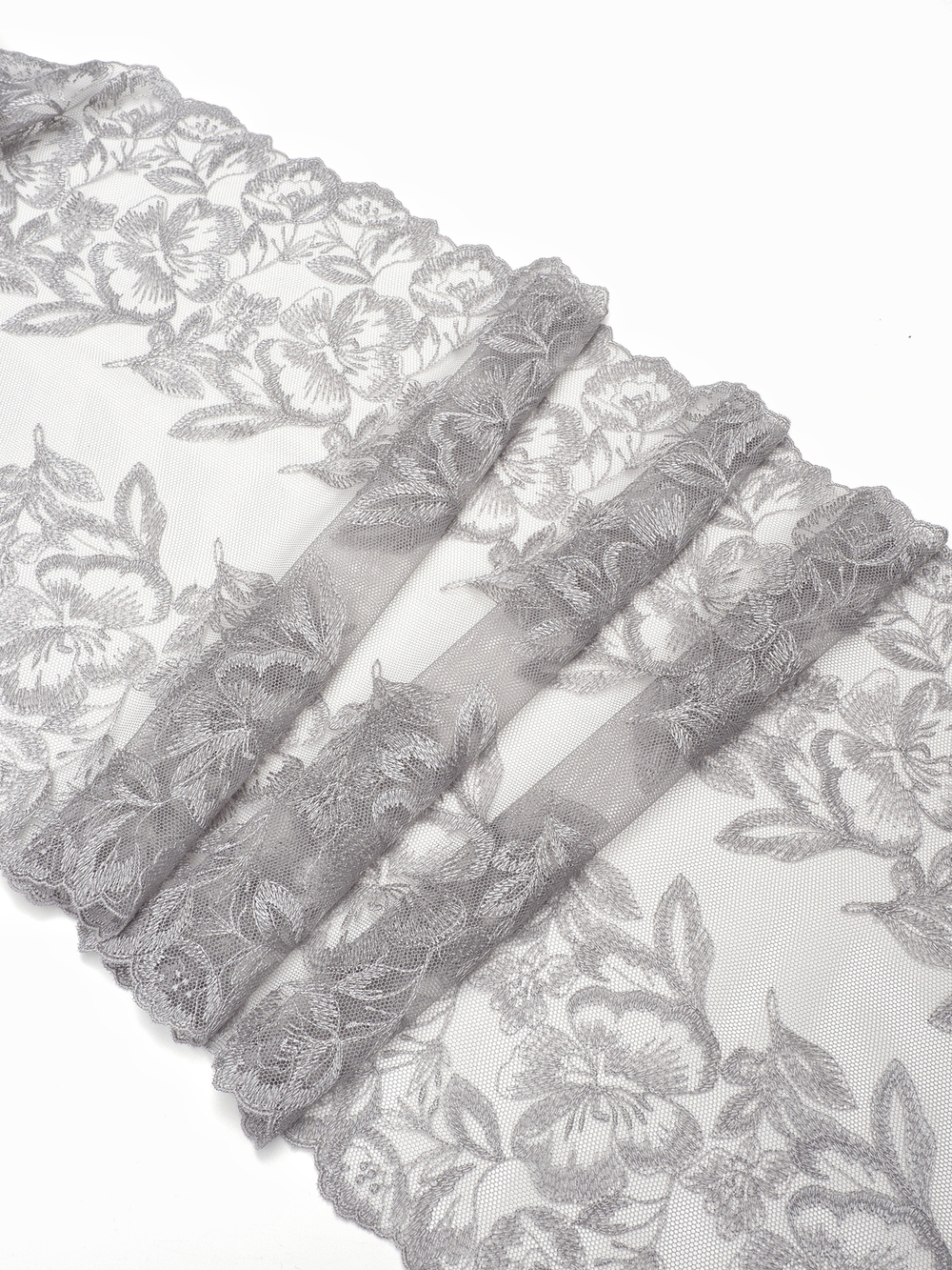 Кружево вышивка на сетке светло-серая неэластичная ширина 28 см