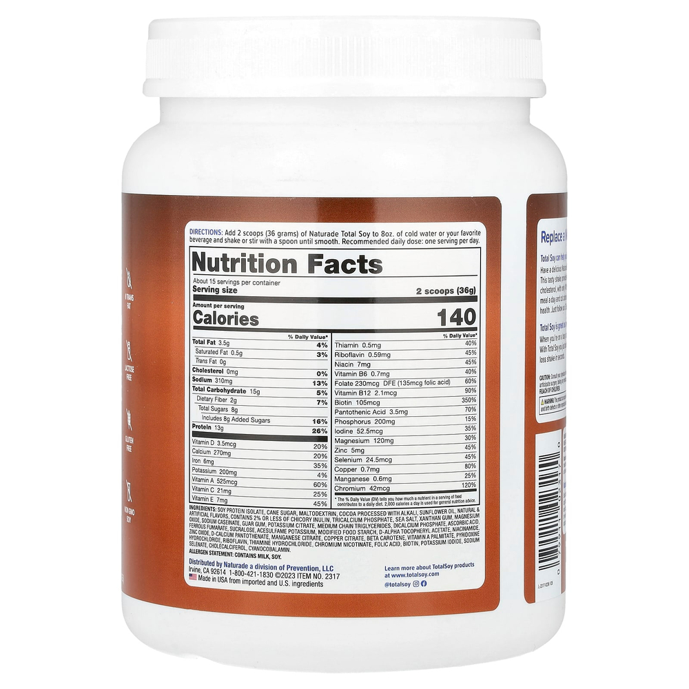 Naturade, Total Soy®, коктейль для снижения веса, шоколад, 540 г (1,2 фунта)
