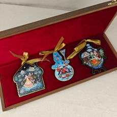 Набор из 3-х ёлочных игрушек "Русская зима" с росписью Палех