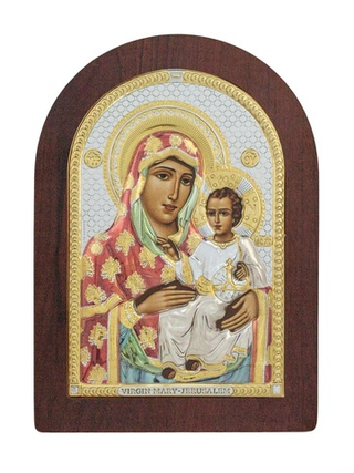 Иерусалимская БМ, икона арочная, красное дерево, эмаль  57х75