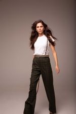 Брюки прямые со стрелками (хаки в клетку)