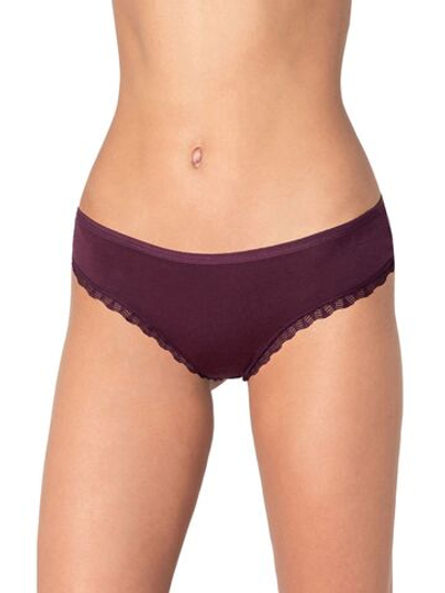 Трусики-бразилиана с узким кружевом по вырезам (Размер: S) (Цвет: бордовый)