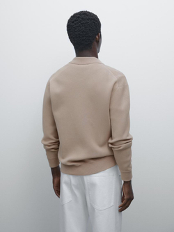 Massimo Dutti Кардиган из смесового хлопка с застежкой-молнией, норка