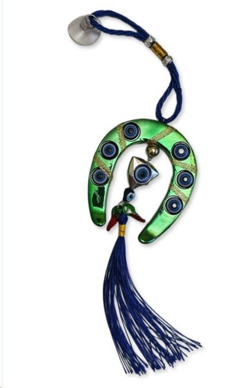 Амулет подвеска Подкова на липучке с глазом зеленая (P.R.C.)