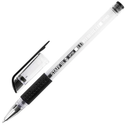 Ручка гелевая с грипом STAFF "EVERYDAY" GP-192, ЧЕРНАЯ, корпус прозрачный, узел 0,5 мм, линия письма