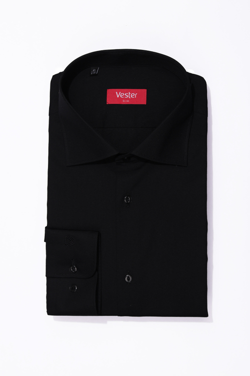 Сорочка мужская VESTER длинный рукав, цвет черный, хлопок/пэ 515142