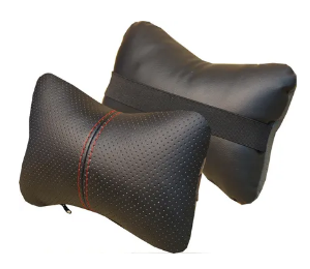 Подушка на подголовник CarFashion -«Экокожа» (1шт) - 41080 -Эко кож черный/черный перф/шов Красный