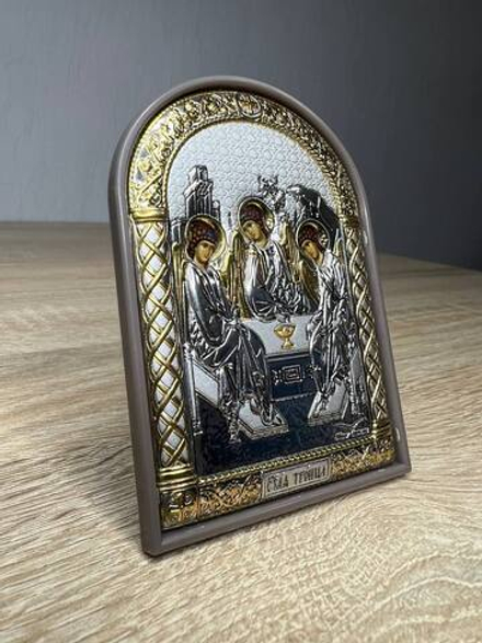 Св. Троица, икона серебряная, пластик коричневый 80х115