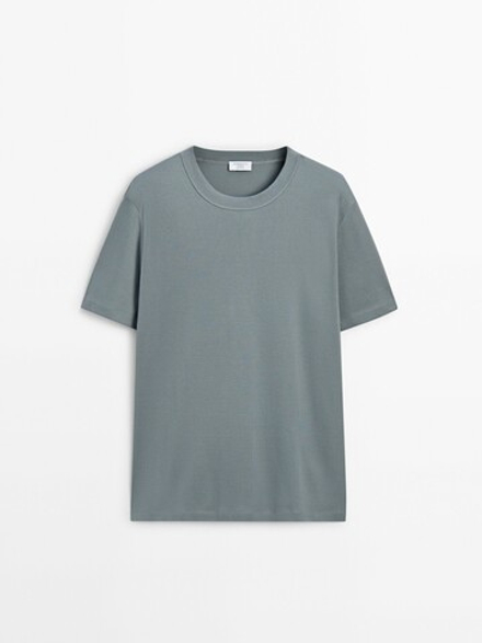MASSIMO DUTTI Хлопковая футболка с короткими рукавами - Studio, цвет морской волны