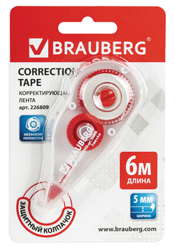 Корректирующая лента BRAUBERG 5мм*6м красный (1/12) 226809